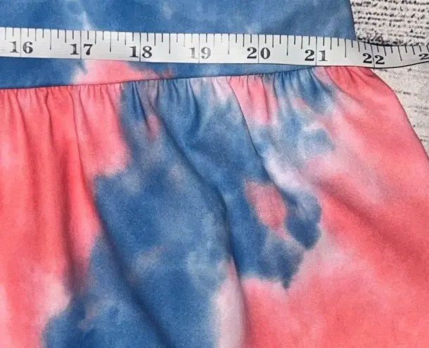 Pink & Blue Tie Dye Ruffle Mock Neck Cap Sleeve Babydoll Top, Size XL, Unbranded