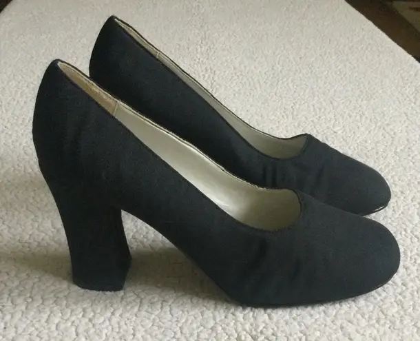 Vintage 90s Unlisted Black Chunky Fabric High Heel Shoes