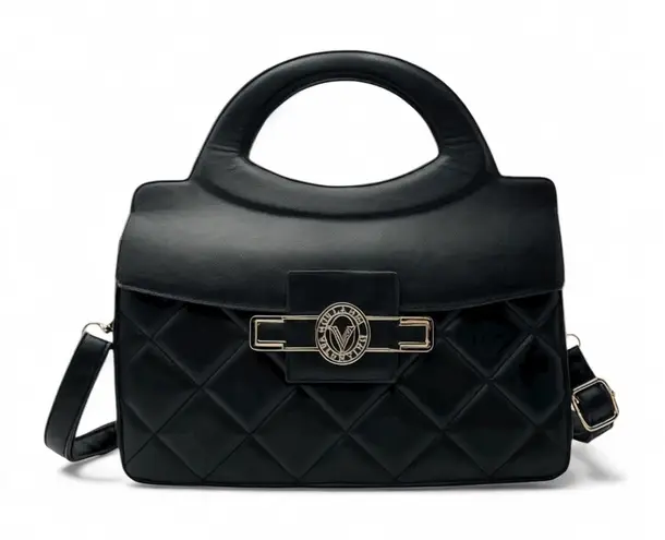 Valentino Orlandi Satchel Crossbody Bag Black Quilted Top Handle New With Tags