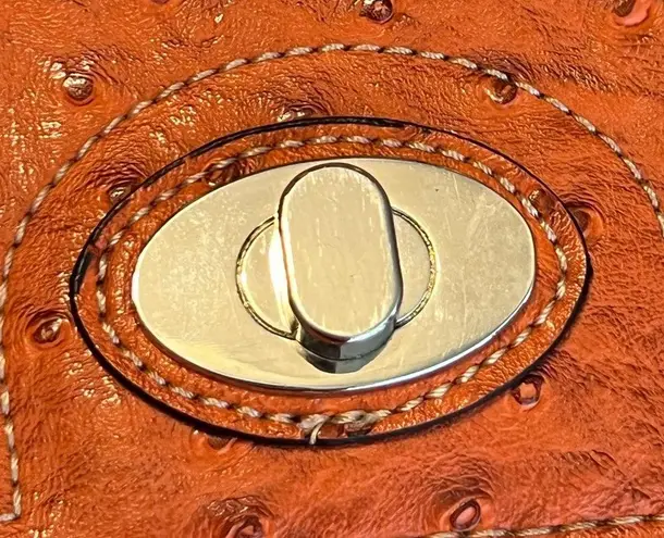 Mundi Vintage Faux Ostrich Crossbody Purse Handbag Orange FLAW