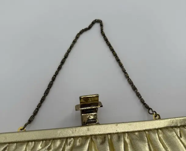 Vintage Unbranded Gold Metallic Shiny Clutch Bag Evening Formal Buckle Satin
