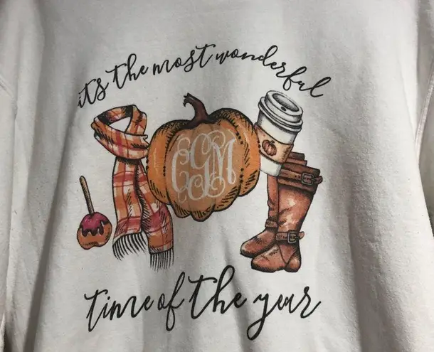 United Monograms Viral Mongrammed White and Orange Fall Sweatshirt Size M