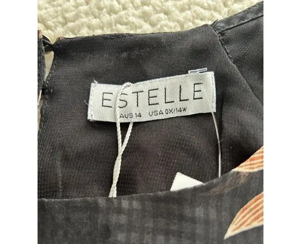 Estelle Capri Sunset Print Top Plus Size Black Floral Print Shark Bite Hem 14W