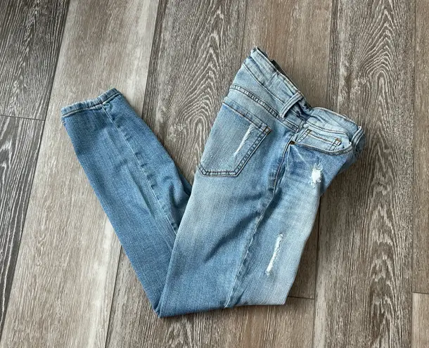 Eunina Sz 27 Blue Denim Jeans Skinny Mid Rise Destructed Adorable