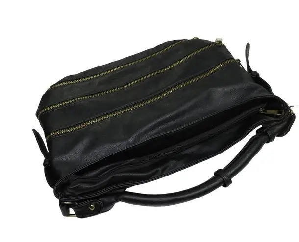 Y2k Black Faux Leather Zipper Shoulder Bag with Zippers Bikercore Retro