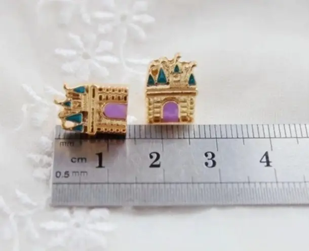 Princess Castle Fairytale Stud Earrings Gold New Pink