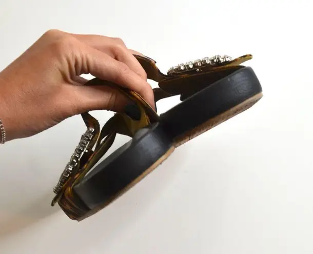 Mystique Boutique Mystique Crystal Jeweled Slide Sandals Cheetah Print Tan Black Women's 7