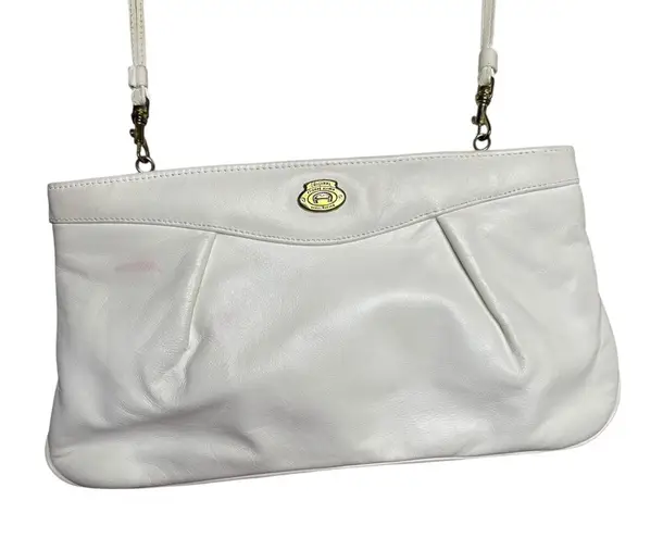 Etienne Aigner Vintage 80s Leather Crossbody Handbag White Gold Removable Strap