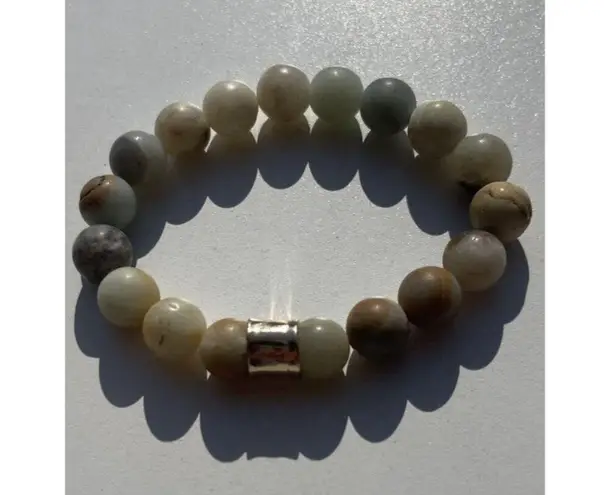 Jade MultiColor Jade Gray Cream Brown Stone Round Bead Bracelet Size 6.5 Green