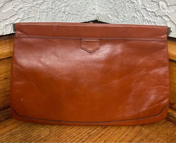 Vtg 70’s 80’s Phillipe Cognac Leather Flex Frame Clutch Bag Brown