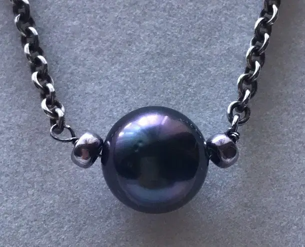 12mm Genuine Tahitian pearl/SS Necklace
