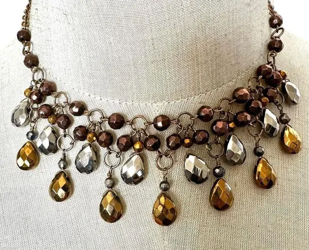 Robert Rose gold silver bronze tone beaded choker necklace Gold