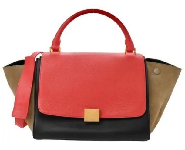 CELINE  Calfskin Suede Small Tri-Color Trapeze Bag