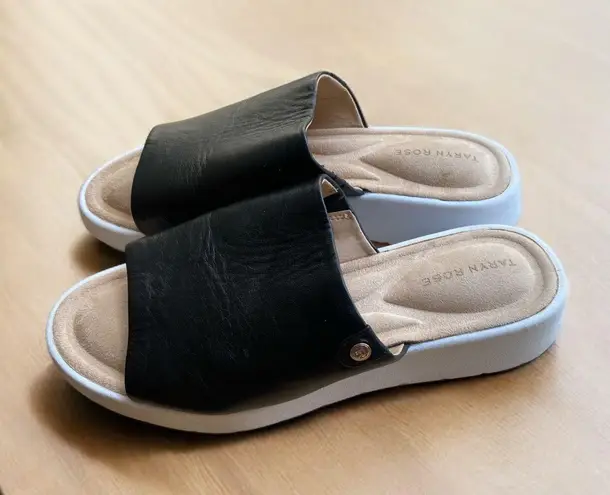 Taryn Rose Leila Black Leather Platform Slide Sandal Women's size 9m Beach Girly