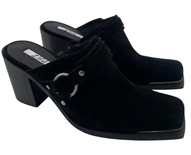 Zigi Bretti Women’s Black Suede Block Heel Mules Size 9 – Western Boho Slip