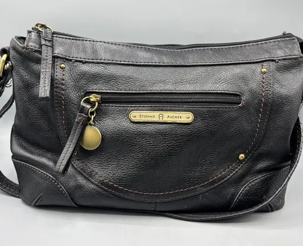Etienne Aigner Etienne Aigner Black Leather Purse Shoulder Bag Adjustable Strap & Front Po