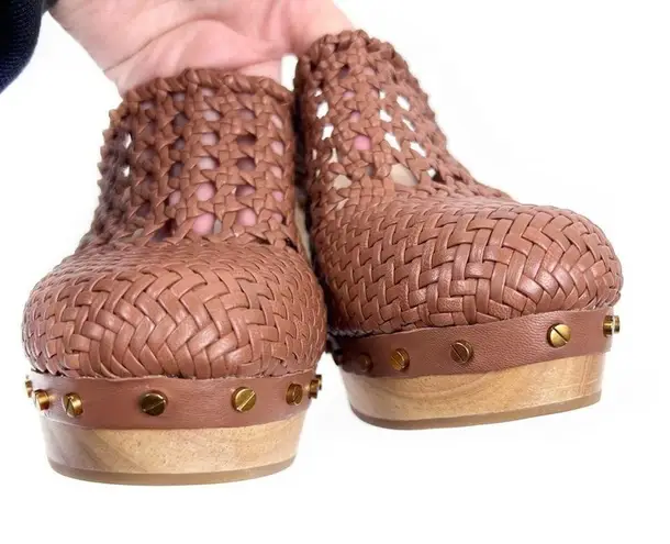 Veronica Beard NEW  Hardie Woven Leather Clogs Hazelwood Brown 8 Boho Earthy