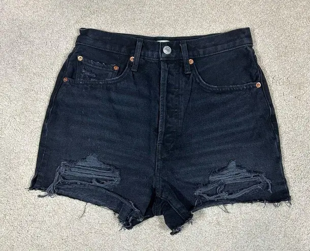 RE/DONE Women's Black High Rise Jean Shorts Distressed Casual Denim Size 27 - Image 2