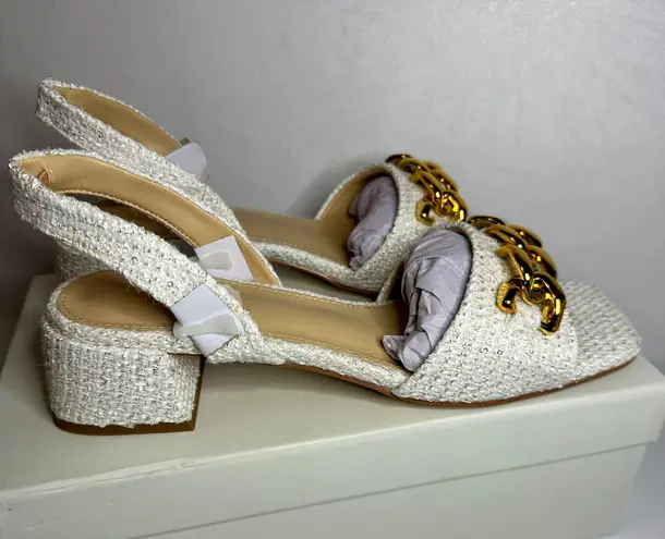 MOTF Tweed Chain Slingback Sandals white casual classic stylish fashion work