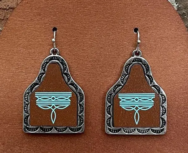 Boot Stitch Cow Tag Earrings