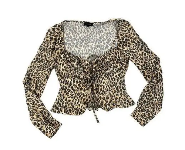 Majorelle  - Waldorf Long Sleeve Animal Print Tie Front Top in Brown & Cream