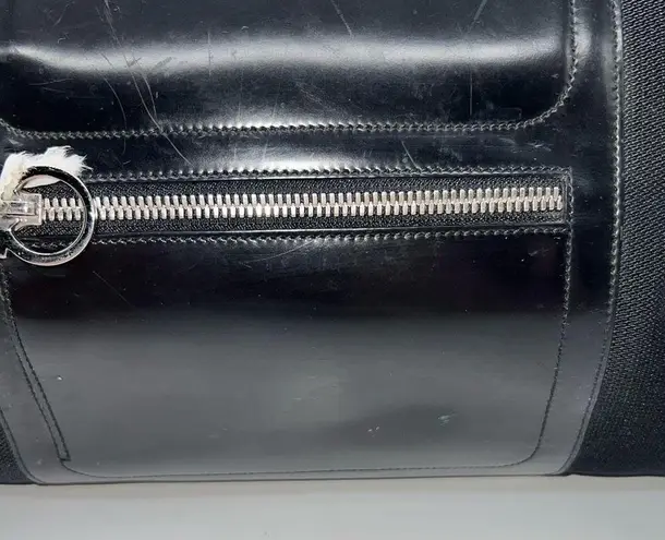 Salvatore Ferragamo  Gancini Black Nylon and Patent Leather Shoulder Bag