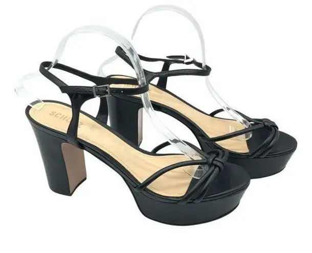 Schutz Kelsie Platform Sandal Leather Strappy Block Heel Black 11