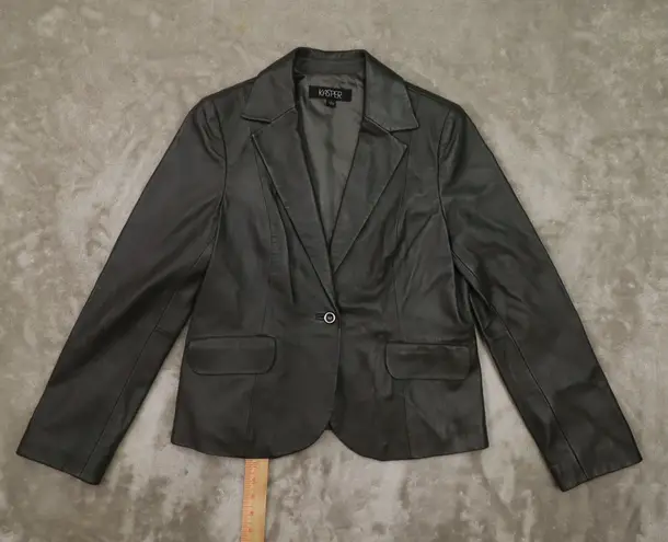 Kasper Dark Grey Leather One Button Blazer Women's size Large Office Classic Gray