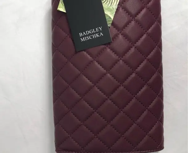 Badgley Mischka Crossbody Bag Diamond Quilting Round Studs Envelope Burgundy New