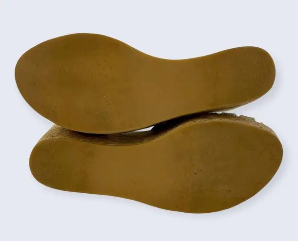 St. Tropez KJ K. Jacques Tan Suede Strappy Buckle 4" Cork Wedge Sandal 39 7.5 8