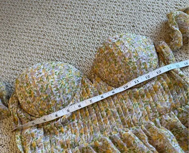 ASTR The Label Women’s Off Shoulder Two Tier Yellow Floral Mini Dress Medium - Image 9