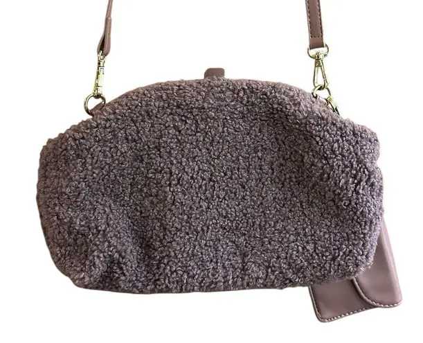 Isaac Mizrahi Deep Mauve Crossbody Bag, and Coin Purse with Sherpa Texture NWOT