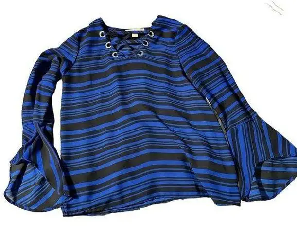 Michael Kors women's XS blue and black long sleeve blouse with bell arms