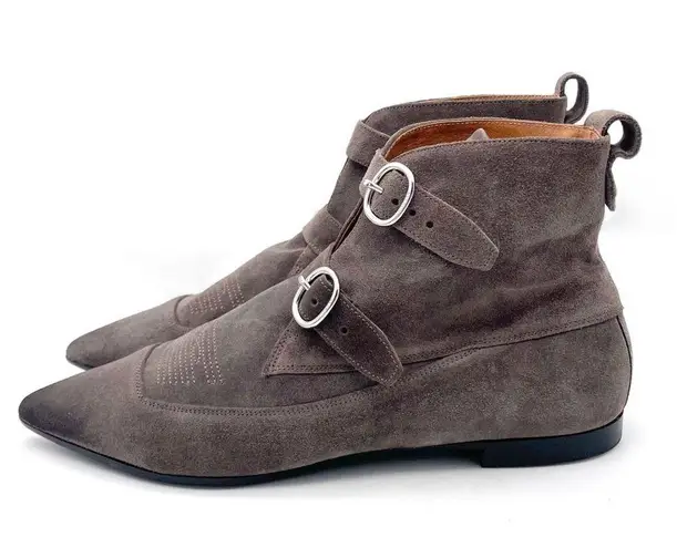 ALLSAINTS Viv Pointed Toe Gray Suede Western Double Strap Bootie Size 40 | US 9