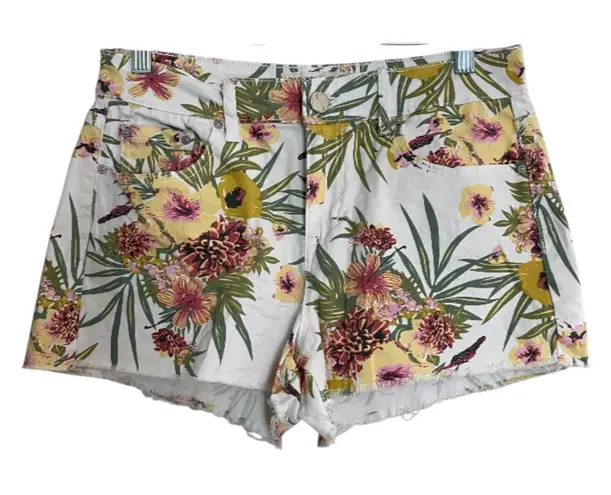 Banjara Floral Print Shorts High Waist Distressed Hem Casual Size 11/29 Summer White