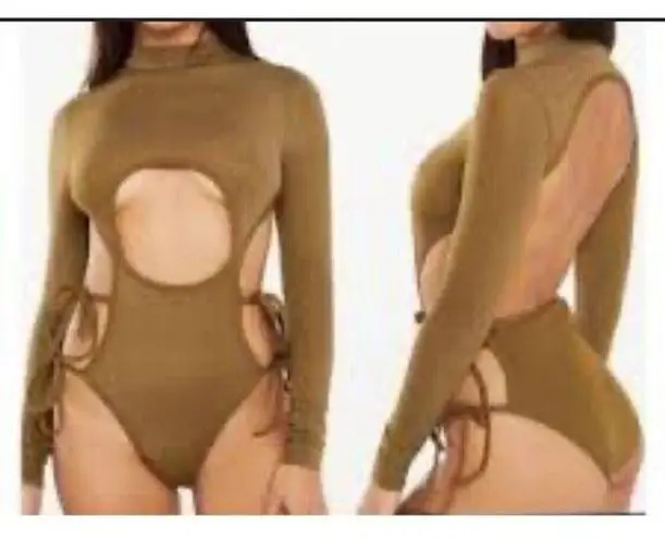 Savage X Fenty Bodysuit Green Shine Strapy Teddy Thong Mock Neck Size M