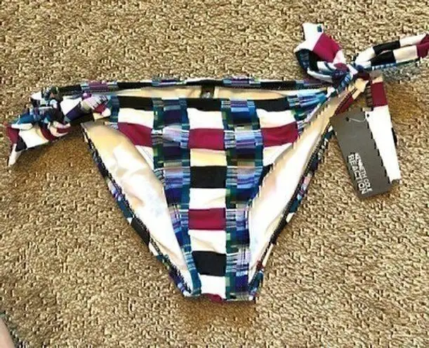NEW NWT KENNETH COLE REACTION White Black Blue Bow Tie Plaid Bikini BOTTOM Small