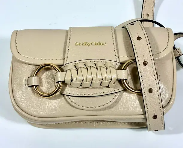 See By Chloe Saddie Double O Ring Leather Belt Bag Cement Beige NWT