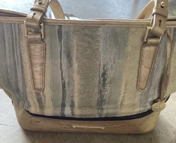 Brahmin Medium Classy Asher Leather Shoulder Tote/Bag-Gold Tones W Match Wallet