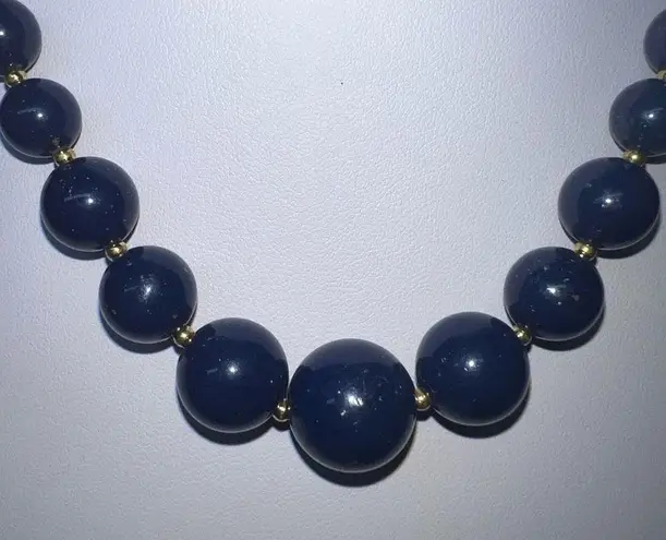 Vintage Blue  Glass Bead with Gold Tone Chain Necklace