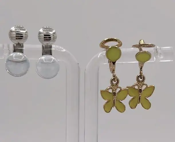 Vintage Mini Butterfly Drop Earrings and Stud Set Gold