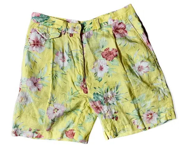 Ralph Lauren Lauren  Yellow Floral High Waisted Linen Vintage Shorts 6