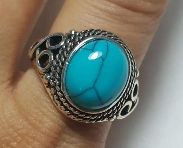 Vintage Tibet Silver Turquoise Ring For Men Women Ring Size - Image 1
