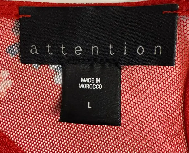 Attention Red Floral Mesh Sheer Blouse Women’s Size Large Short Sleeve Top - by