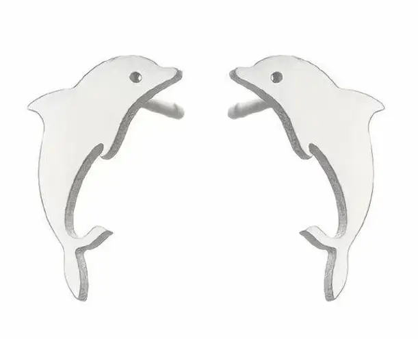 Stainless Steel Dolphin Stud Earrings NWT Silver