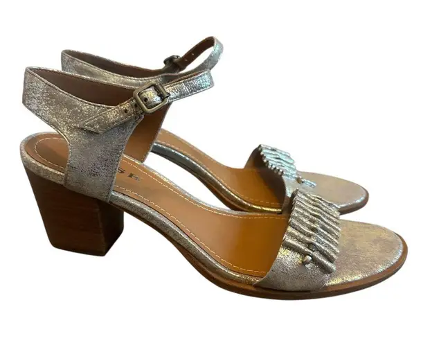 Trask Silver Metallic Sandals Heels Bead Detail Ankle Strap Size 9.5 NWOB NEW