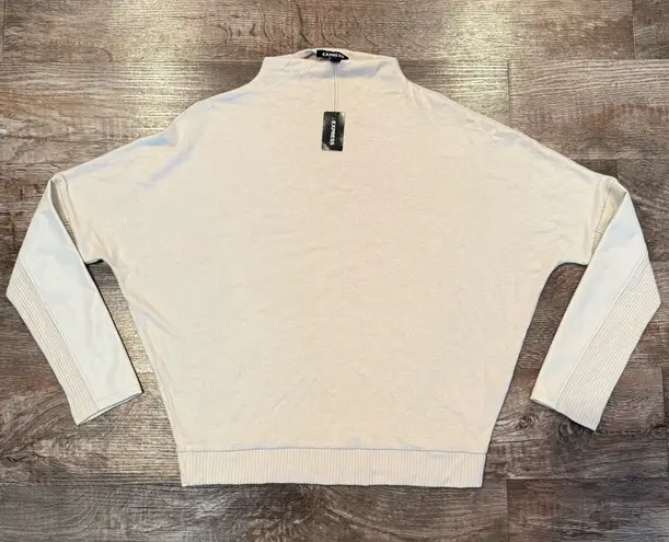 EXPRESS NWT  Cream Colored Lightweight Dolman Sweater With Faux Leather Small thumbnail 1