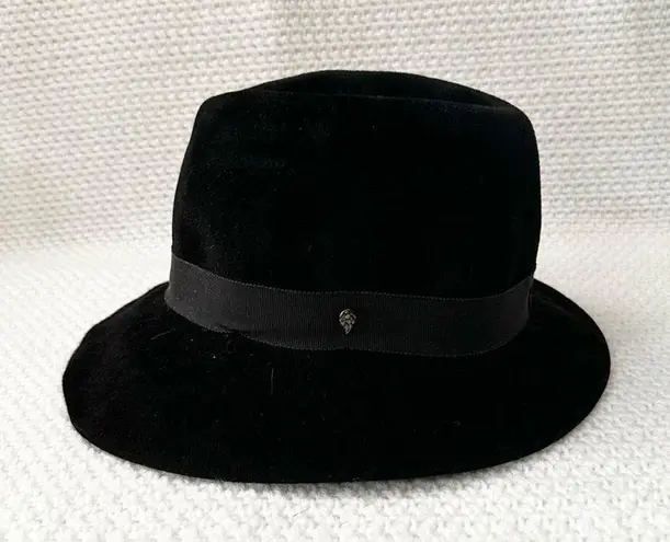 Helen Kaminski Australia Black Rabbit Fur Felt Ribbon Trim Fedora Classic Hat OS