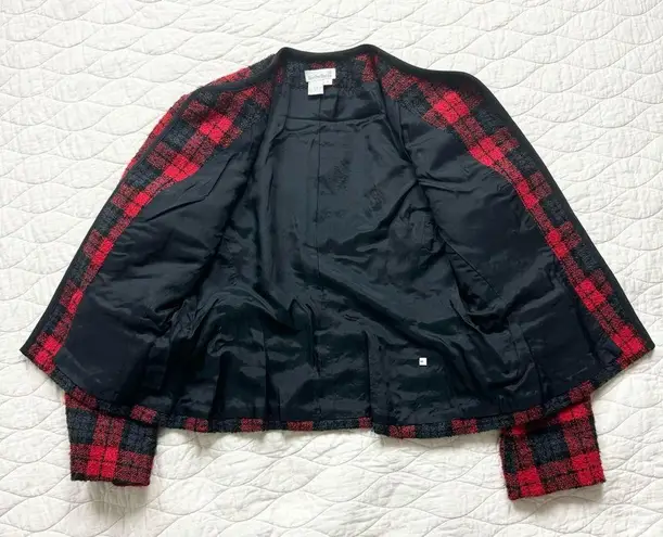 Vintage 90s Plaid Red Black Preppy Wool Blazer Jacket Career Office Collegiate 8