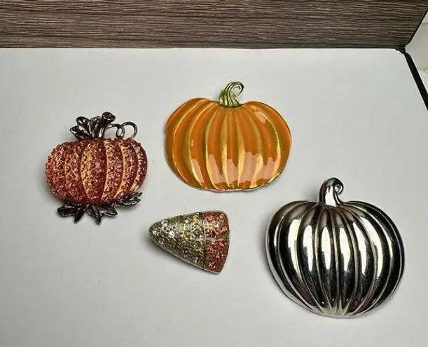 Pumpkin / Candy Corn Autumn Fall Brooch Pin Lot Of 4